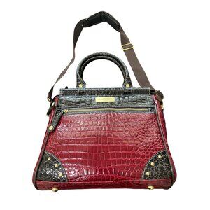 Samantha Brown Shoulder Bag Red Black Crocodile Embossed Faux Leather 13x10